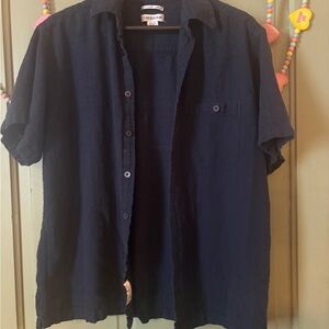Classic Navy Casual Washable Linen Button Down Shirt